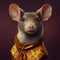 Portrait of mouse in human clothing. Creative portrait of wild animal on abstract background. Antropomorphic animal