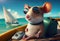 Portrait of a mouse on vacation at sea. Generate Ai.