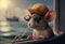 Portrait of a mouse on vacation at sea. Generate Ai.