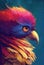 Portrait of multicolored bird, close-up, tropical exotic colorful bird, digital art