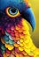 Portrait of multicolored parrot, close-up, tropical exotic colorful bird, digital art