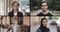 Portrait of multiracial students looking into the camera. Split screen collage of diverse smiling multiracial people