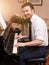 Portrait of music performer playing his piano