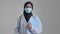 Portrait of muslim arabian woman female doctor surgeon healthcare professional nurse in hijab medical mask posing with