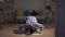 Portrait muslim man sits in a prayer position, raising her hands and praying