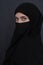 Portrait of muslim woman wearing niqab and traditional arabic clothes or abaya