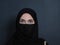 Portrait of muslim woman wearing niqab and traditional arabic clothes or abaya