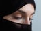 Portrait of muslim woman wearing niqab and traditional arabic clothes or abaya