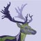 Portrait of a mysterious mystical deer spirit of the forest green and purple
