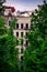 Portrait of New York architecture layers with bridge, apartments, and trees