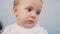 Portrait newborn baby boy close-up a blurred background. kid baby smiling little boy. childhood dream concept. kid