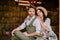 Portrait of newlyweds in boho style at ranch