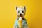 Portrait nice dog dog eating ice cream. west highland white terrier Generative AI