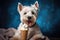 Portrait nice dog dog eating ice cream. west highland white terrier Generative AI