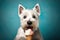 Portrait nice dog dog eating ice cream. west highland white terrier Generative AI