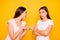 Portrait of nice-looking cute charming attractive irritated annoyed straight-haired girls discussing disagreement having