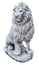 Portrait of a noble and regal male lion stone statue isolated on