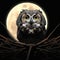 Portrait of old owl posing against giant moon