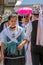 Portrait of one girl at the parade of the Swabian folk costumes