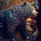 Portrait of ornate bear, mystery art, dark background, wicca symbol, animal face