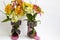 Portrait with orthosis and flowers. Alstroemeria flower. Orthoses for children. People with special needs.