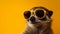 Portrait of otter wearing yellow sunglasses