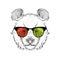 Portrait of the panda in the colored glasses. Think different. Vector illustration.