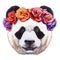 Portrait of Panda with floral head wreath.