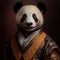 Portrait of panda in human clothing. Creative portrait of wild animal on abstract background. Antropomorphic animal