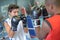 portrait people during boxing practice at gym