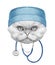 Portrait of Persian Cat with doctor cap and stethoscope. Hand-drawn illustration.