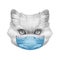 Portrait of Persian Cat with a face mask. Hand-drawn illustration.