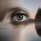 A portrait of a person with eyes that mirror the tranquil surface of a still lake, evoking a sense of calm1