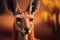 Portrait photo of an adorable kangaroo. Close-up view of a red kangaroo. Open Desert is around. generative AI