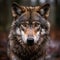 portrait photo of a wolf in a natural environment in the rain,generated with AI.