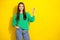 Portrait photo of young happy smiling toothy lady showing okey sign boss everything cool isolated on yellow color