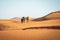 Portrait picture of berber walking with camels in Merzouga Sahara Morocco