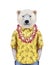 Portrait of Polar Bear in summer shirt with Hawaiian Lei.