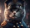 A portrait of a police cat in a police uniform on a street. Created with Generative AI