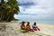 Portrait of Polynesian Pacific Island Tahitian mature woman Aitutaki Lagoon Cook Islands