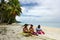 Portrait of Polynesian Pacific Island Tahitian mature woman Aitutaki Lagoon Cook Islands