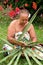 Portrait of Polynesian Pacific Island Tahitian mature woman Aitutaki Lagoon Cook Islands