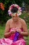 Portrait of Polynesian Pacific Island Tahitian mature woman Aitutaki Lagoon Cook Islands