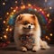 portrait of a Pomeranian dog with multicolored elements. Generated by AI. For advertising or postcards