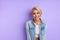 Portrait of positive charming short-haired lady isolated