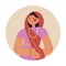 Portrait of positive Indian brunette woman wearing purple sari dress