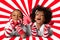 Portrait of a preschool cute african-american children laying down. Studio shot. Two kids on geometric background