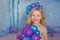 Portrait of Pretty blonde little girl with a balloons in a hands