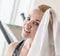 Portrait pretty girl with towel after training