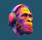 portrait of a primitive man with headphones. AI